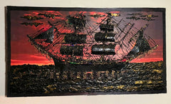 Sunset Sailing Ship Painting ( Hand Made )