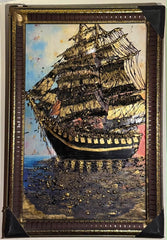 Golden Ocean Ship Painting ( Hand Made )