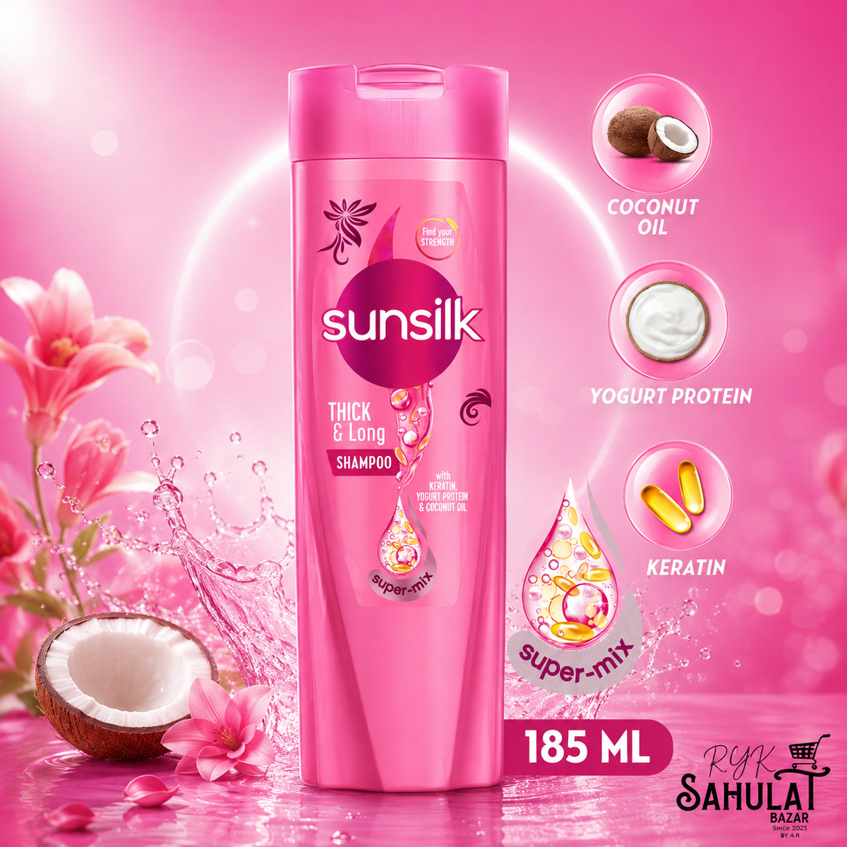SUNSILK SHAMPOO THICK & LONG SUPER MIX 185 ML