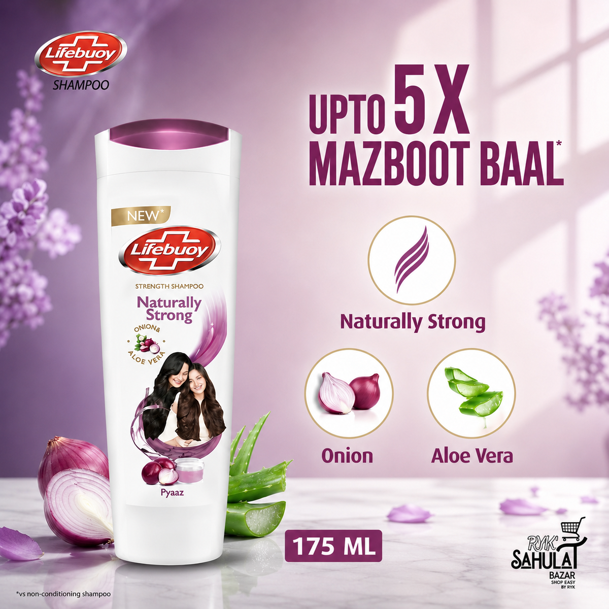 LIFEBUOY SHAMPOO NATURALLY STRONG (ONION AND ALOE VERA) 175ML