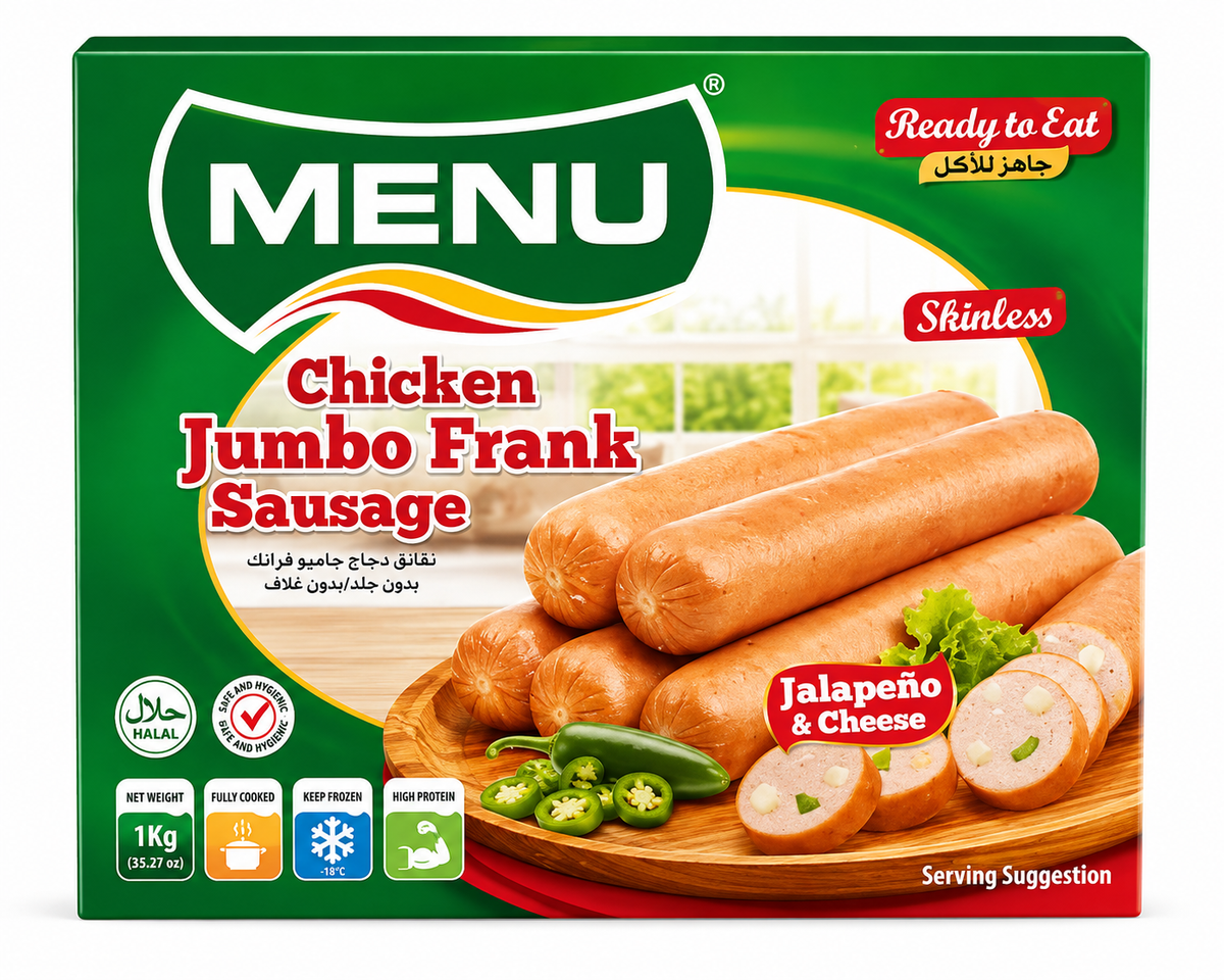 Menu Chicken Jumbo Frank Sausage Jalapenio & Cheese, Skinless, 740g